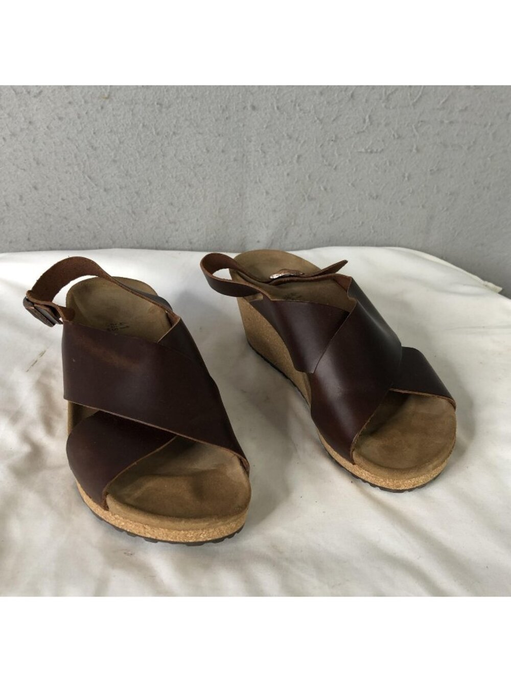 Papillio By Birkenstock Sandals Women 10 Brown Leather Slingback Cork Wedge